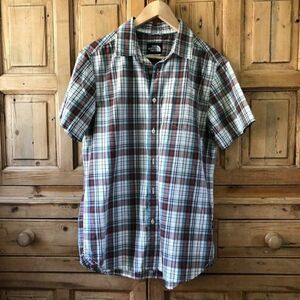 Men's North Face Medium Gray‎ Blue Red Plaid Button Front Shirt